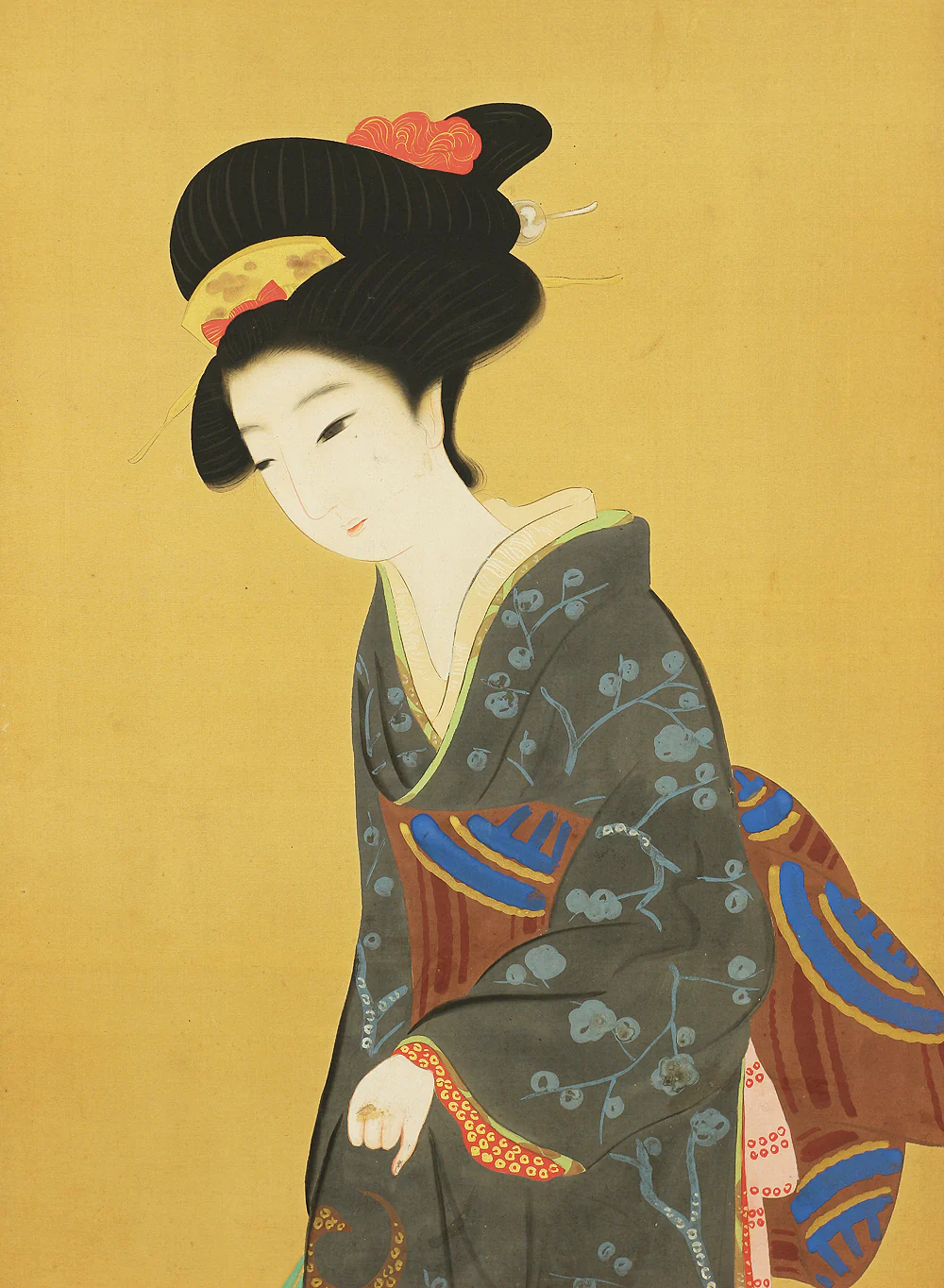 不動立山 Fudō Ritsuzan (1886-1975) Japanese Byobu Folding Screen Room divider 2 panels / Two Kimono Beautiful Women, White Bush Clovers, and Narcissus VA213 - Image 5