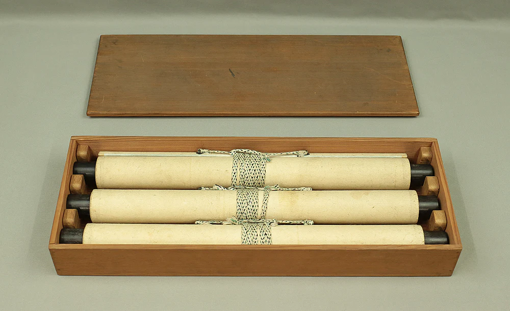 藤井松林 Fujii Shorin (1824-1894) Japanese art a set of three kakejiku kakemono wall hanging scrolls / Cherry Blossoms, Moon, and Snow with Box RB881 - Image 31