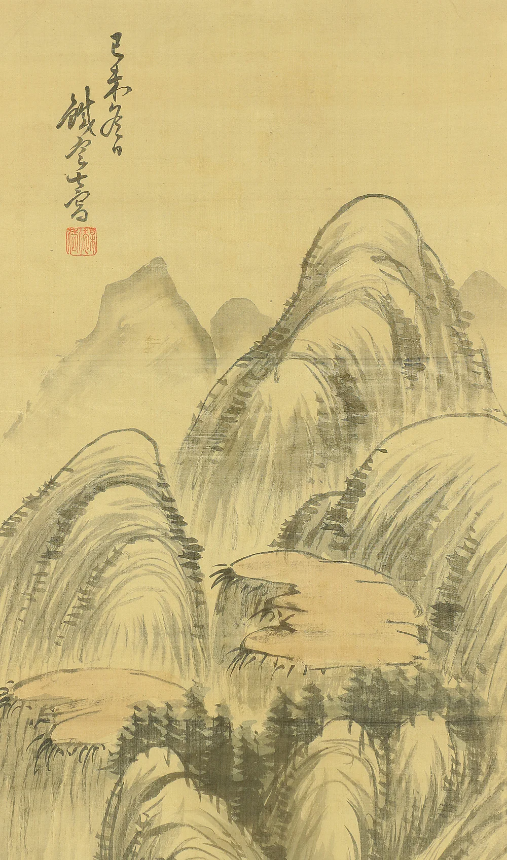 藤本鉄石 Fujimoto Tesseki (1816-1863) Japanese antique art kakejiku kakemono wall hanging scroll / Mountains Landscape Sansui with Double Box RA272 - Image 4