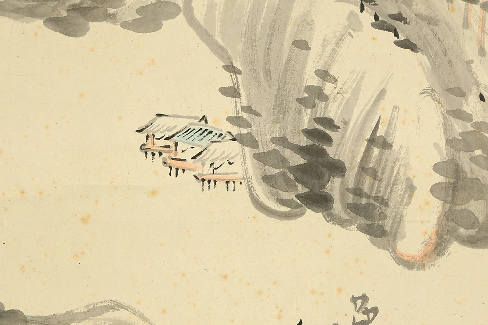 藤本鉄石 Fujimoto Tesseki (1816-1863) Japanese antique art kakejiku kakemono wall hanging scroll / Mountains and Riverside Village Landscape Sansui with Box RD834 - Image 14
