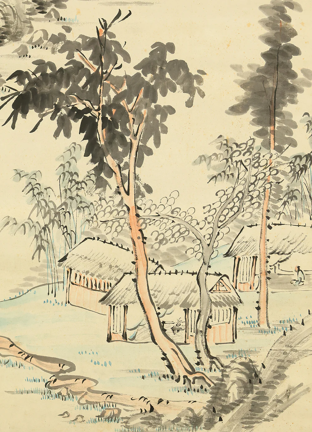 藤本鉄石 Fujimoto Tesseki (1816-1863) Japanese antique art kakejiku kakemono wall hanging scroll / Mountains and Riverside Village Landscape Sansui with Box RD834 - Image 20