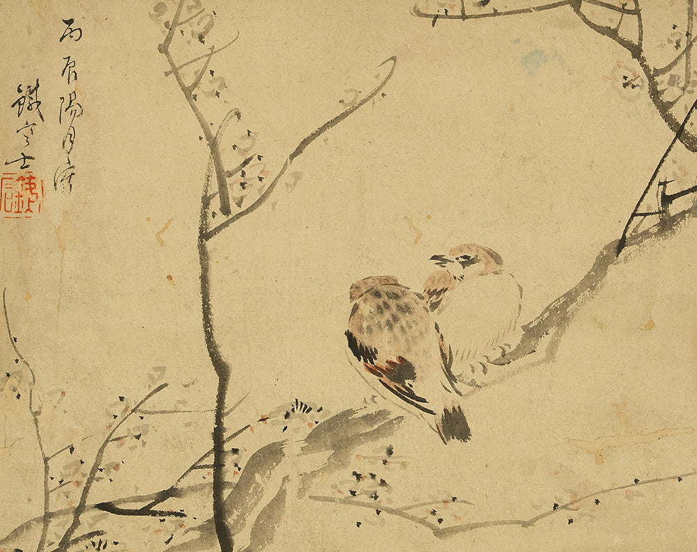 藤本鉄石 Fujimoto Tesseki (1816-1863) Japanese antique art kakejiku kakemono wall hanging scroll / Two Sparrows Perched on Tree RE939 - Image 4
