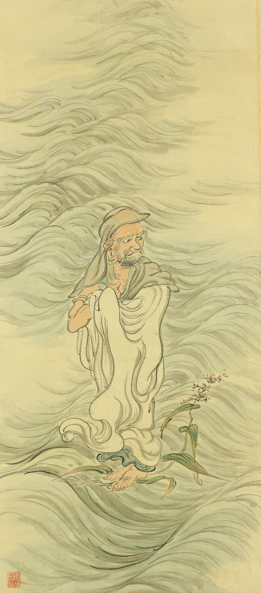 藤本鉄石 Fujimoto Tesseki (1816-1863) Japanese antique art kakejiku kakemono wall hanging scroll / 蘆葉達磨 Royo Daruma (Bodhidharma on Reed) with Box RC219 - Image 7