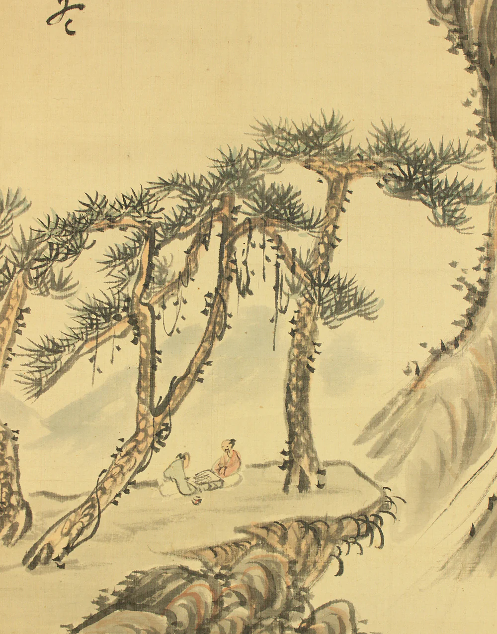 藤本鉄石 Fujimoto Tesseki (1816-1863) Japanese antique art kakejiku kakemono wall hanging scroll / Under the pine trees, playing Game of Go 囲碁 with Appraised Box RC136 - Image 8