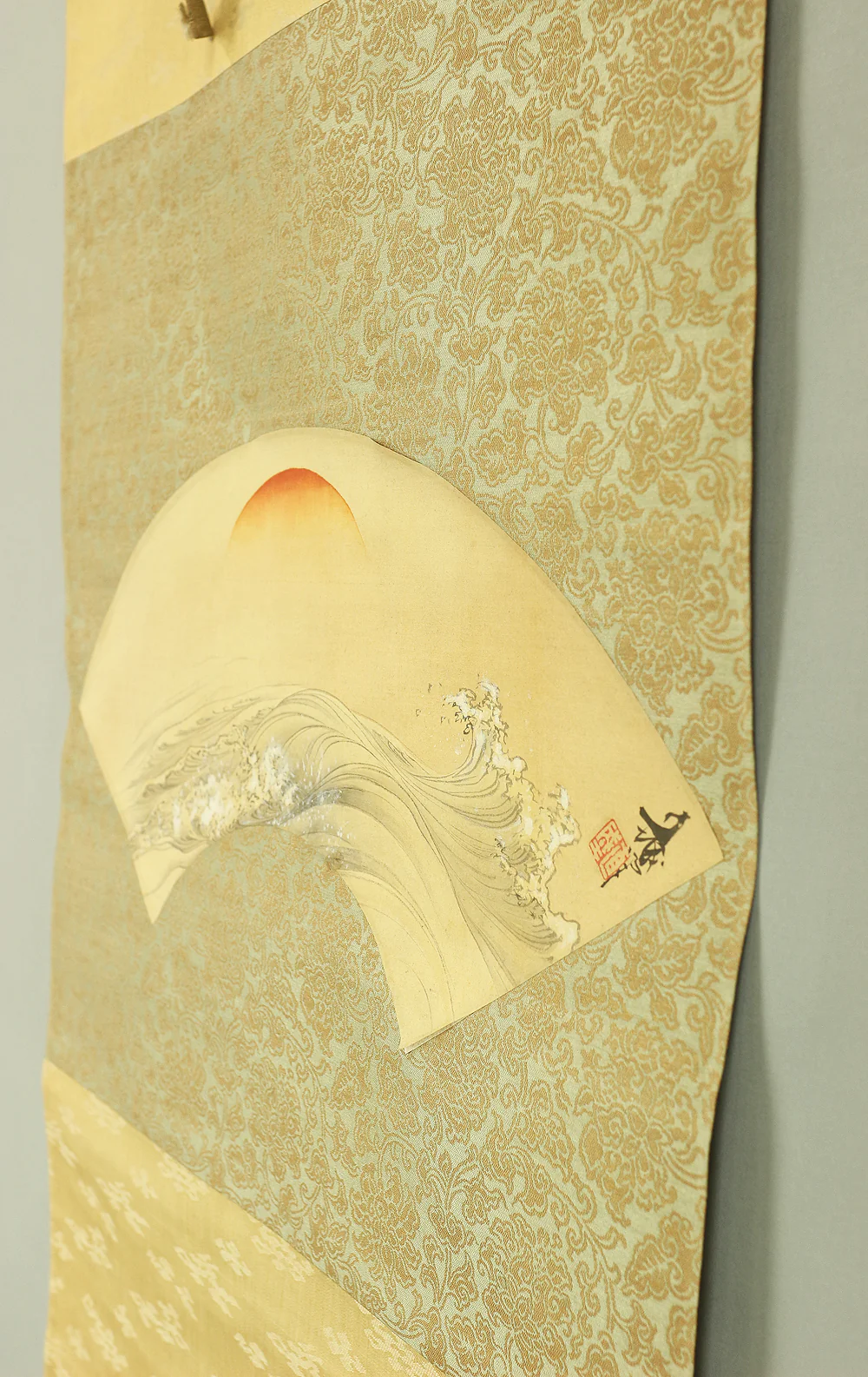 深田直城 Fukada Chokujo (1861-1947) Japanese antique art kakejiku kakemono wall hanging scroll / Fan Surface Rising Sun & Wave with Appraised Box A269 - Image 12