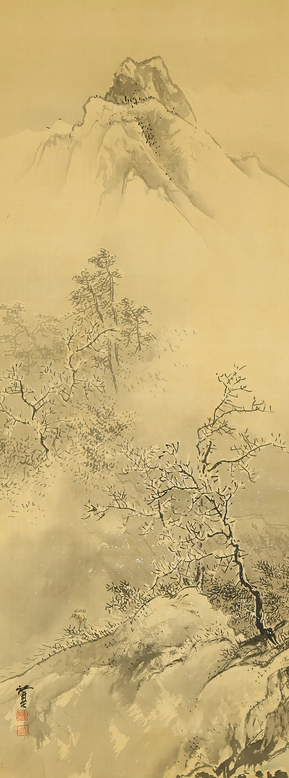 福井江亭 Fukui Kotei (1866-1937) Japanese art kakejiku kakemono wall hanging scroll / Sansui Snowy Landscapes with Original Box (Tomobako) RE953 - Image 4
