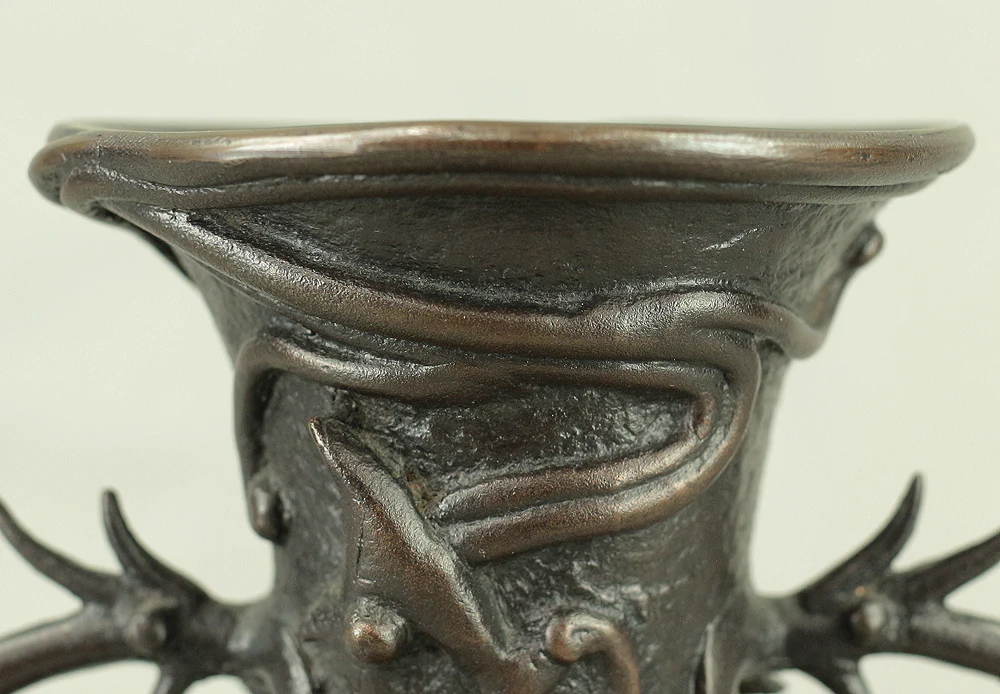 福島宗秀 Fukushima Soshu (b 1948) Dragon Coil Lost-Wax Bronze Flower Vase with Original Box (Tomobako) VA475 - Image 11
