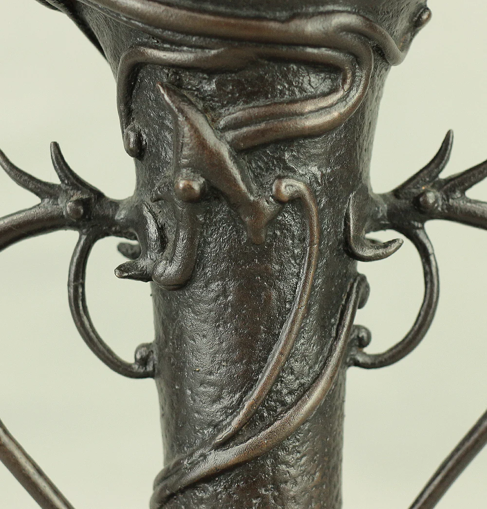 福島宗秀 Fukushima Soshu (b 1948) Dragon Coil Lost-Wax Bronze Flower Vase with Original Box (Tomobako) VA475 - Image 12