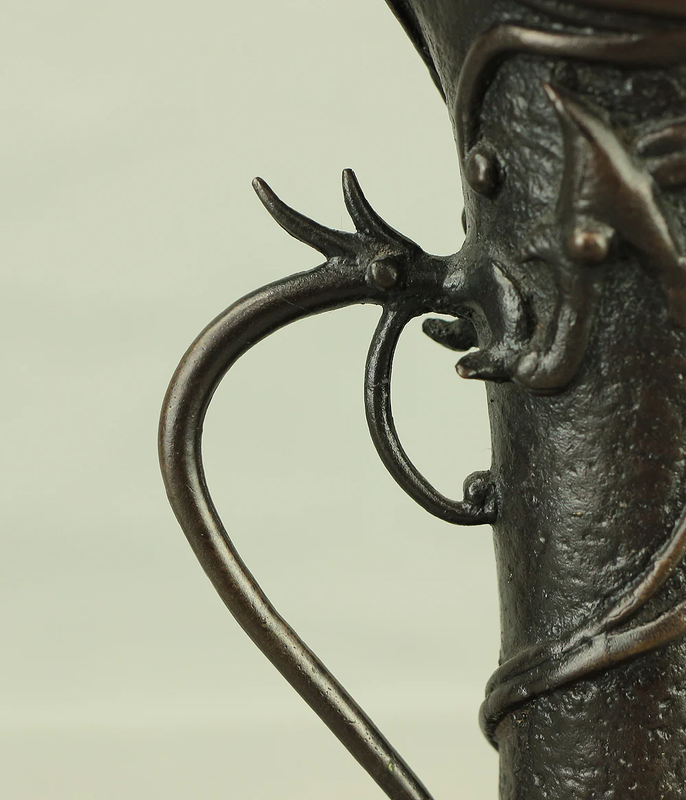 福島宗秀 Fukushima Soshu (b 1948) Dragon Coil Lost-Wax Bronze Flower Vase with Original Box (Tomobako) VA475 - Image 14