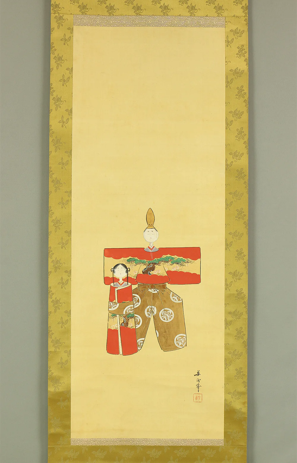 船川華洲 Funagawa Kashu (b1880) Japanese art kakejiku kakemono wall hanging scroll / Tachihina Standing Hina Dolls with Box RC246