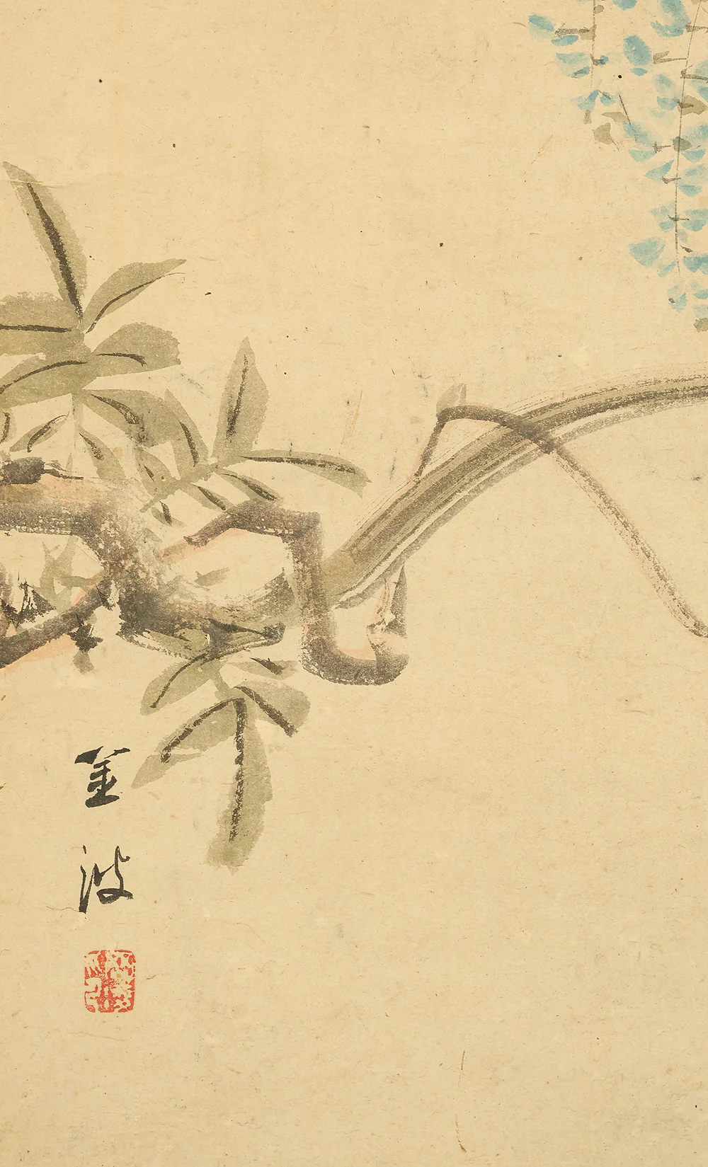 古市金峨 Furuichi Kinga (1805-1880) 岡本金波 Okamoto Kinpa (1823-1896) Japanese art Paired kakejiku kakemono wall hanging scrolls / Collaboration work - Java Sparrow, Spring Wisteria Flowers Autumn Silver Grass with Box RE607 - Image 12