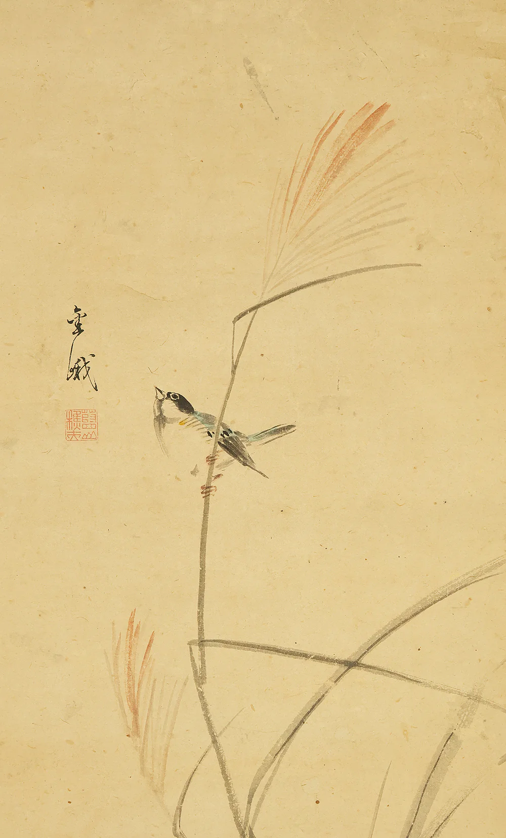 古市金峨 Furuichi Kinga (1805-1880) 岡本金波 Okamoto Kinpa (1823-1896) Japanese art Paired kakejiku kakemono wall hanging scrolls / Collaboration work - Java Sparrow, Spring Wisteria Flowers Autumn Silver Grass with Box RE607 - Image 19