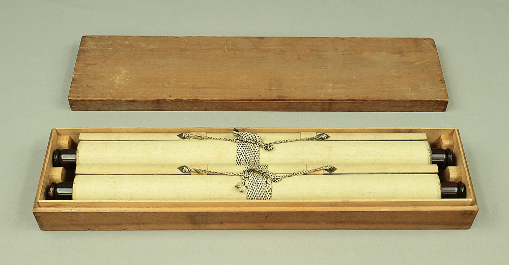 古市金峨 Furuichi Kinga (1805-1880) Japanese antique art Paired kakejiku kakemono wall hanging scrolls / Rising Sun and Moon with Box A344 - Image 24