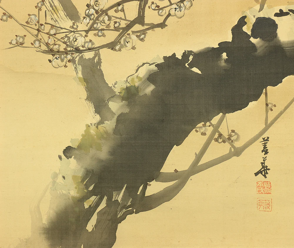 橋本菱華 Hashimoto Ryoka Japanese art a set of three kakejiku kakemono wall hanging scrolls / Rising Sun and Plum Blossoms, Crane and Pine, Turtle and Bamboo with Box RB962 - Image 21