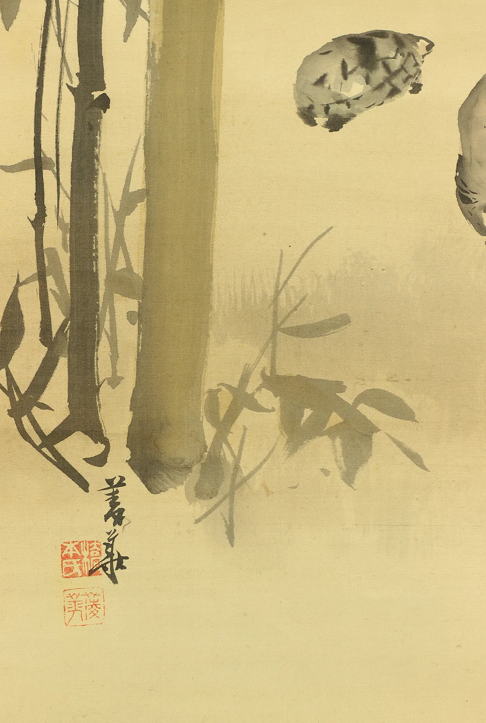 橋本菱華 Hashimoto Ryoka Japanese art a set of three kakejiku kakemono wall hanging scrolls / Rising Sun and Plum Blossoms, Crane and Pine, Turtle and Bamboo with Box RB962 - Image 33