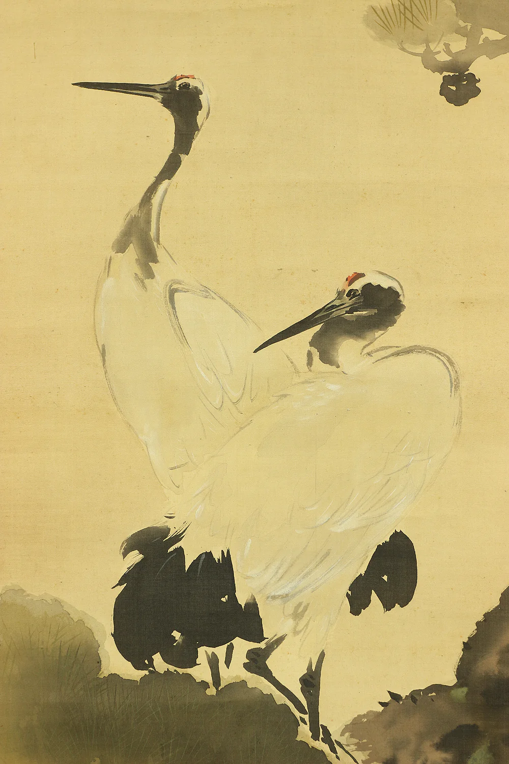 橋本菱華 Hashimoto Ryoka Japanese art a set of three kakejiku kakemono wall hanging scrolls / Rising Sun and Plum Blossoms, Crane and Pine, Turtle and Bamboo with Box RB962 - Image 6