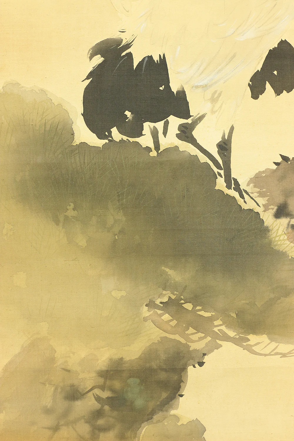 橋本菱華 Hashimoto Ryoka Japanese art a set of three kakejiku kakemono wall hanging scrolls / Rising Sun and Plum Blossoms, Crane and Pine, Turtle and Bamboo with Box RB962 - Image 9