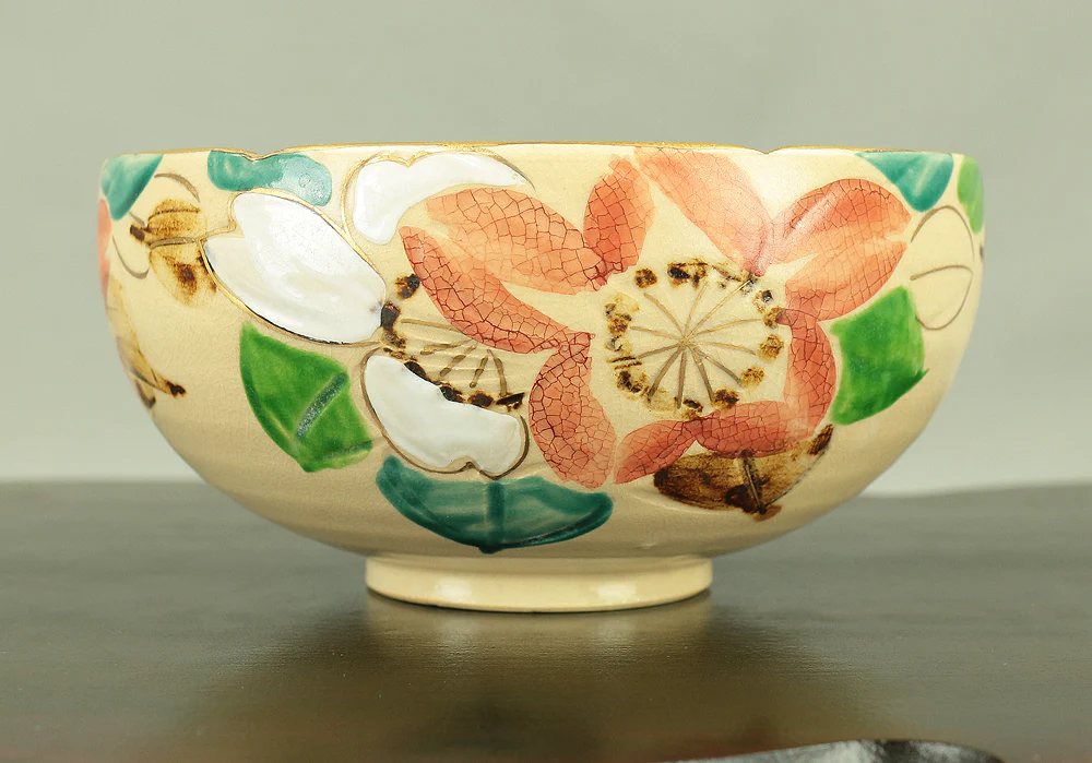 平安高峰 Heian Koho 清水焼 Kiyomizu ware 山茶花絵菓子鉢 Camellia Sasanqua Confectionery Bowl with Box VA603 - Image 2