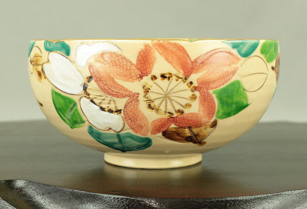 平安高峰 Heian Koho 清水焼 Kiyomizu ware 山茶花絵菓子鉢 Camellia Sasanqua Confectionery Bowl with Box VA603 - Image 6