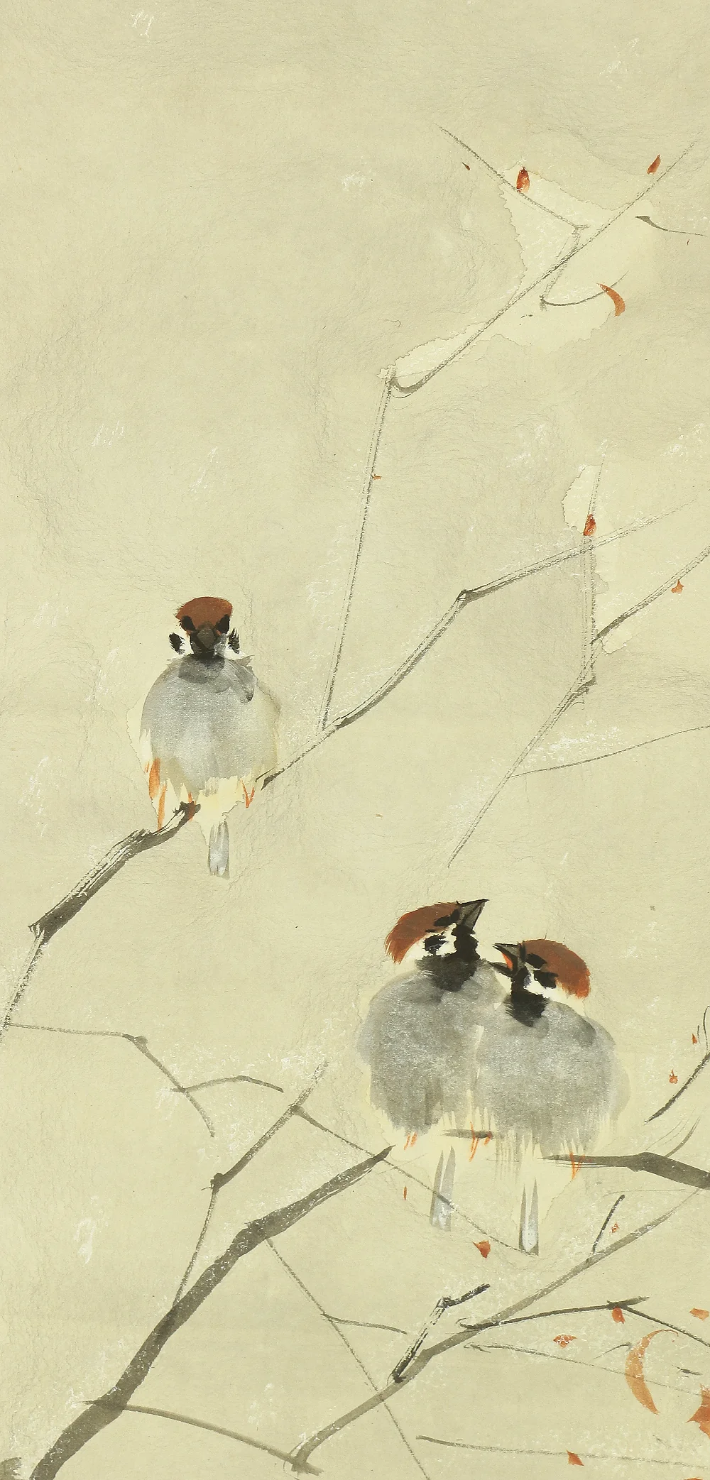 東原方僊 Higashihara Hosen (1886-1972) Japanese art kakejiku kakemono wall hanging scroll / Winter Snow and Three Sparrows with Original Double Box (Tomobako) RB440 - Image 6