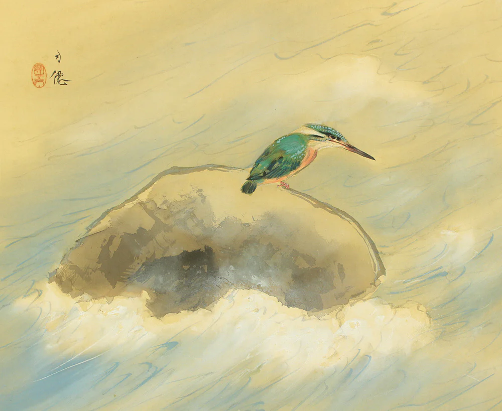 東原方僊 Higashihara Hosen (1886-1972) Japanese art kakejiku kakemono wall hanging scroll / Kingfisher Targeting Fish in Clear Water with Original Double Box (Tomobako) RD395 - Image 4