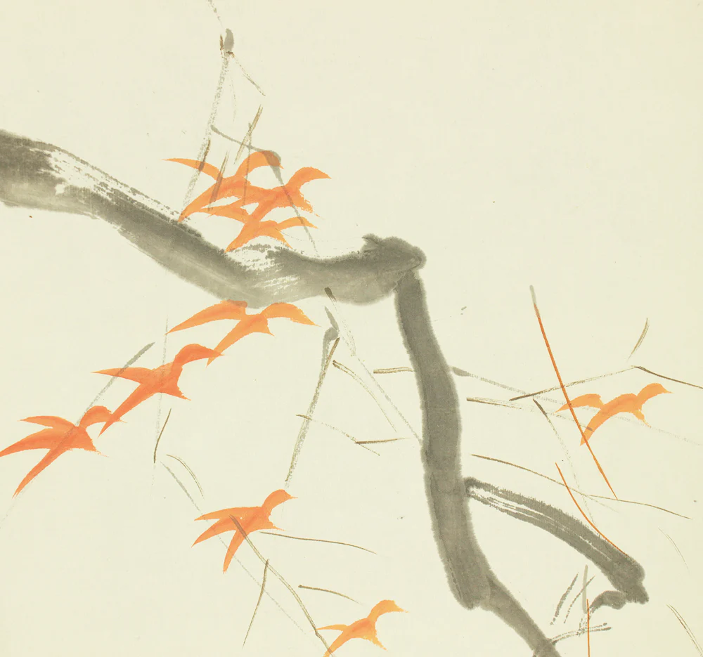 東原方僊 Higashihara Hosen (1886-1972) Japanese art kakejiku kakemono wall hanging scroll / Maple Tree Autumn Leaves and Two Little Birds with Box RD401 - Image 6
