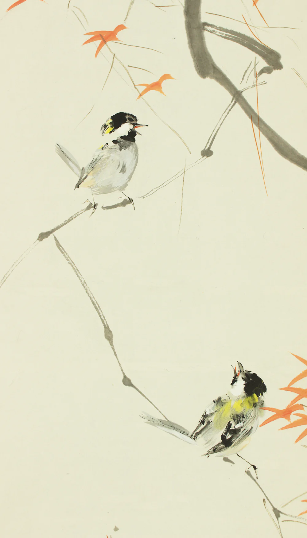 東原方僊 Higashihara Hosen (1886-1972) Japanese art kakejiku kakemono wall hanging scroll / Maple Tree Autumn Leaves and Two Little Birds with Box RD401 - Image 7