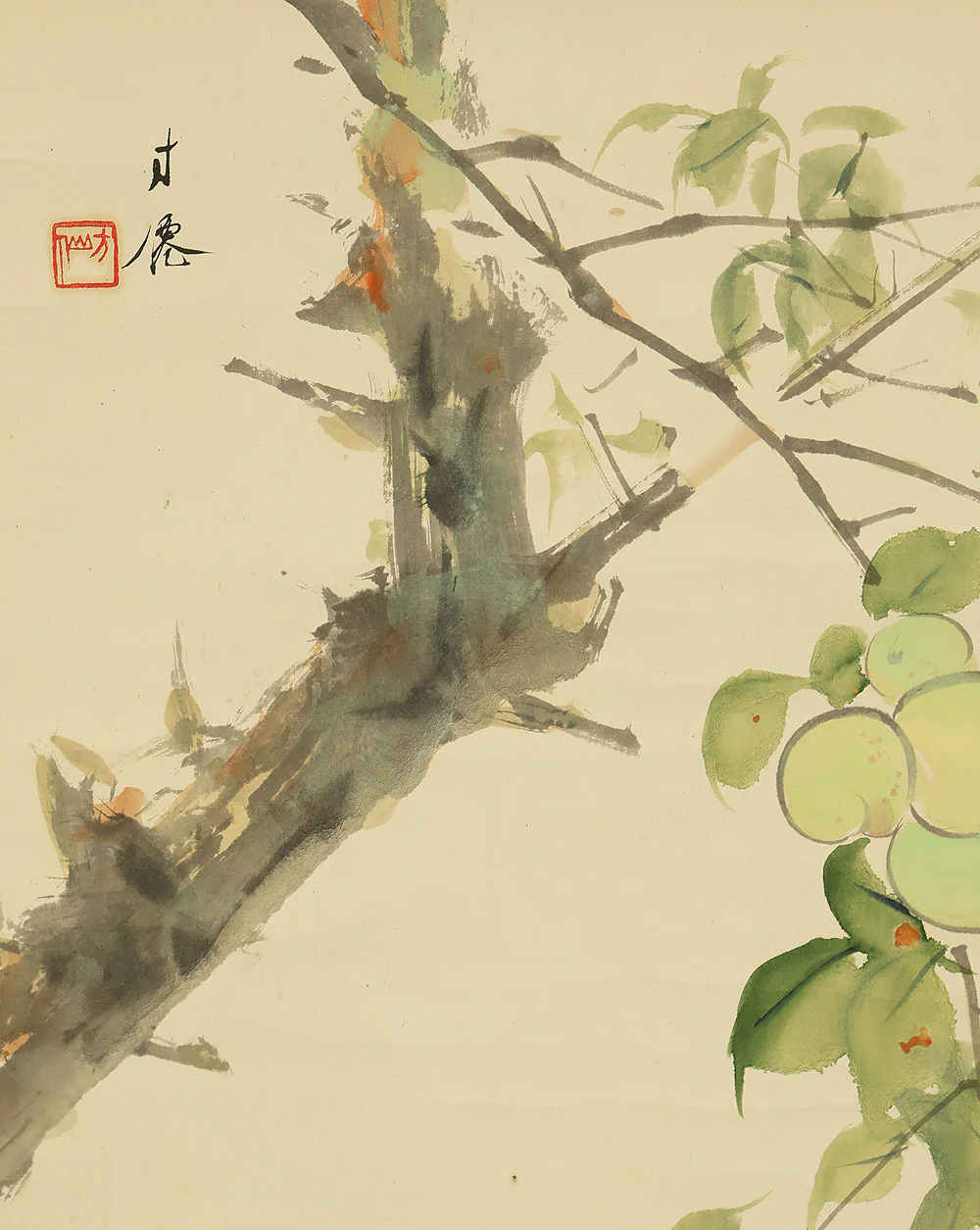 東原方僊 Higashihara Hosen (1886-1972) Japanese art kakejiku kakemono wall hanging scroll / Sparrows and Green Plums with Original Box (Tomobako) RE223 - Image 12