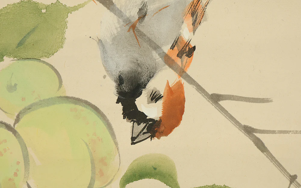 東原方僊 Higashihara Hosen (1886-1972) Japanese art kakejiku kakemono wall hanging scroll / Sparrows and Green Plums with Original Box (Tomobako) RE223 - Image 7