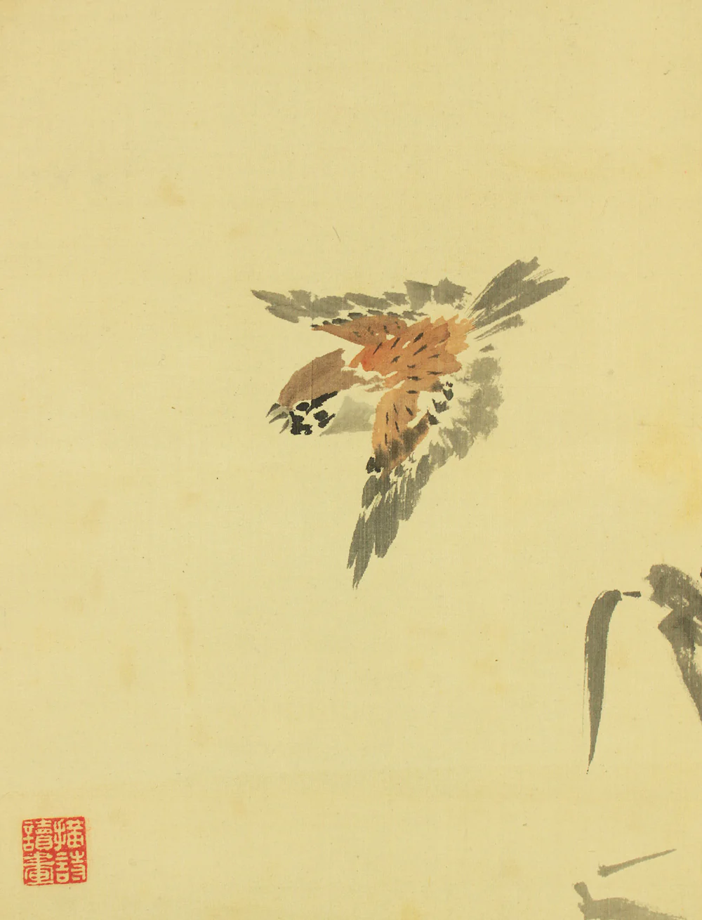 姫島竹外 Himejima Chikugai (1840-1928) Japanese antique art kakejiku kakemono wall hanging scroll / Sparrow and Bamboo with Appraised Box RD364 - Image 8