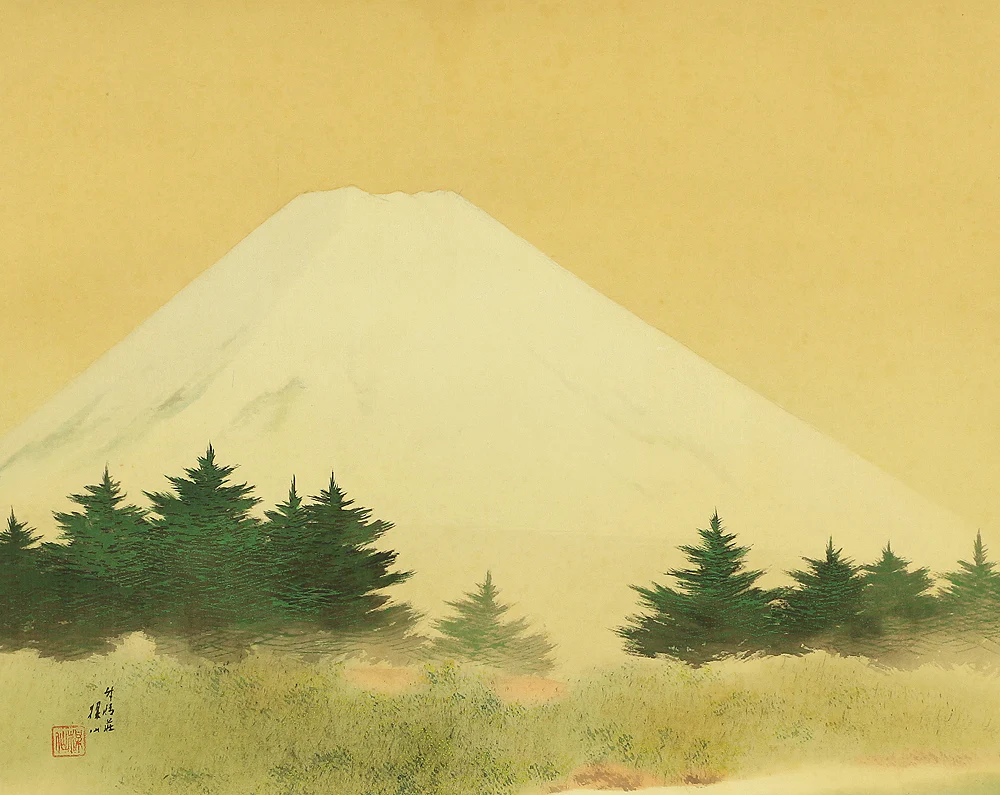 平井楳仙 Hirai Baisen (1889-1969) Japanese art kakejiku kakemono wall hanging scroll / Mt. Fuji Fresh Green with Original Box (Tomobako) RB553 - Image 4