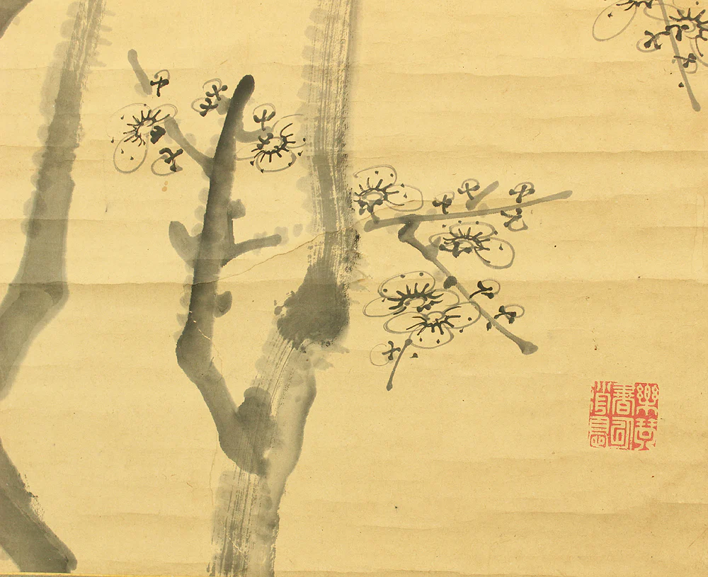 平野五岳 Hirano Gogaku (1811-1893) Japanese antique art kakejiku kakemono wall hanging scroll / Suiboku Ink Painting White Plum Tree RD219 - Image 19