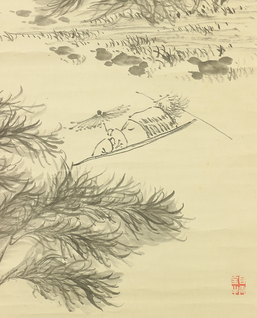 平野五岳 Hirano Gogaku (1811-1893) Japanese antique art kakejiku kakemono wall hanging scroll / Ferryboat and Mountain Village in Windy Day Sansui Landscape RB308 - Image 13