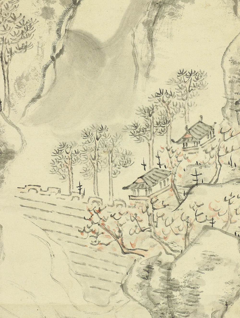 平野五岳 Hirano Gogaku (1811-1893) Japanese antique art kakejiku kakemono wall hanging scroll / Village Landscape Sansui RB409 - Image 10