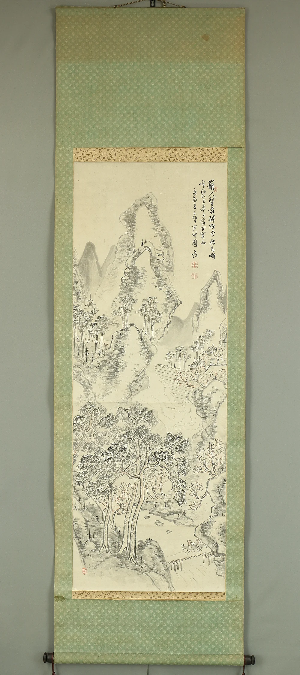 平野五岳 Hirano Gogaku (1811-1893) Japanese antique art kakejiku kakemono wall hanging scroll / Village Landscape Sansui RB409 - Image 2