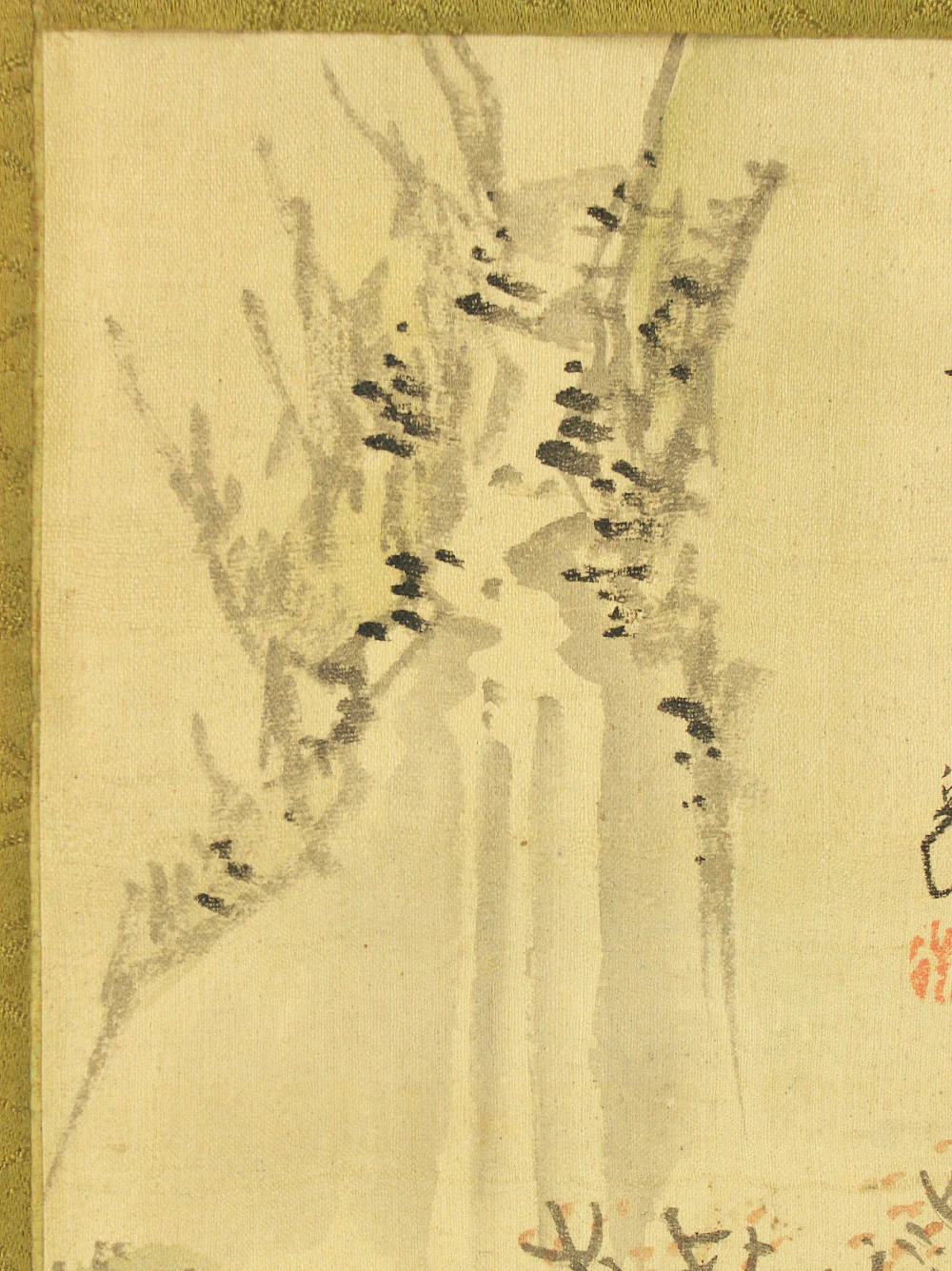平野五岳 Hirano Gogaku (1811-1893) Japanese antique art kakejiku kakemono wall hanging scroll / White Satin - Wise Man Waterfall Viewing Landscape RD304 - Image 7
