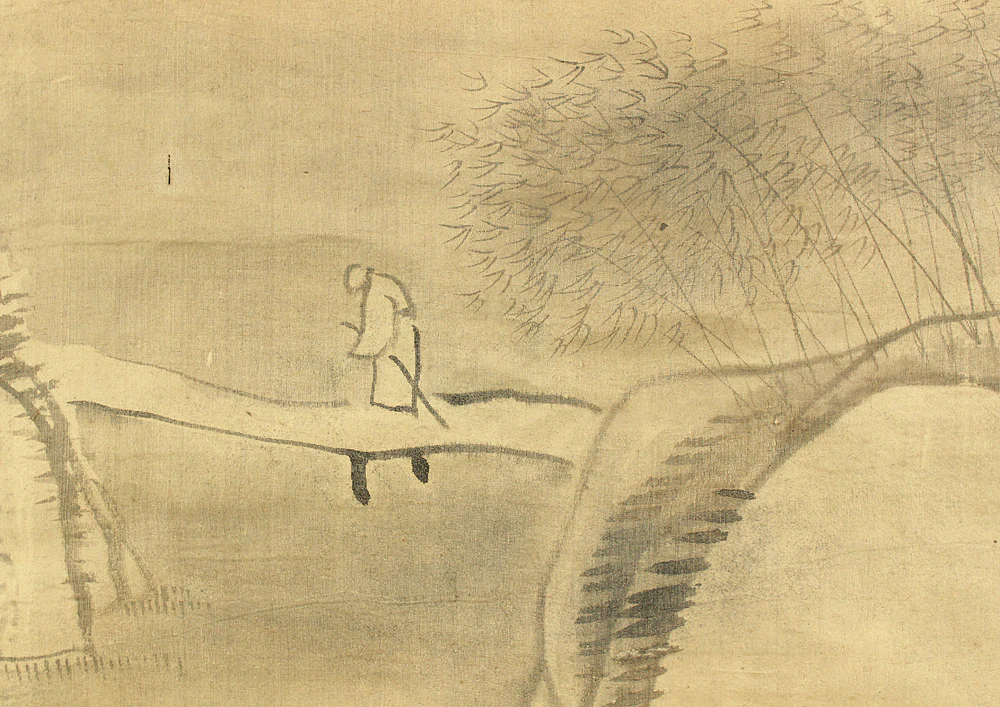 平野五岳 Hirano Gogaku (1811-1893) Japanese antique art kakejiku kakemono wall hanging scroll / Mountain River Bamboo Forest Landscape, Wise Man Crossing Bridge RC892 - Image 13