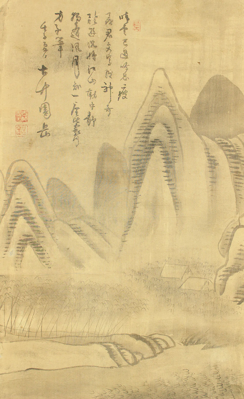平野五岳 Hirano Gogaku (1811-1893) Japanese antique art kakejiku kakemono wall hanging scroll / Mountain River Bamboo Forest Landscape, Wise Man Crossing Bridge RC892 - Image 4