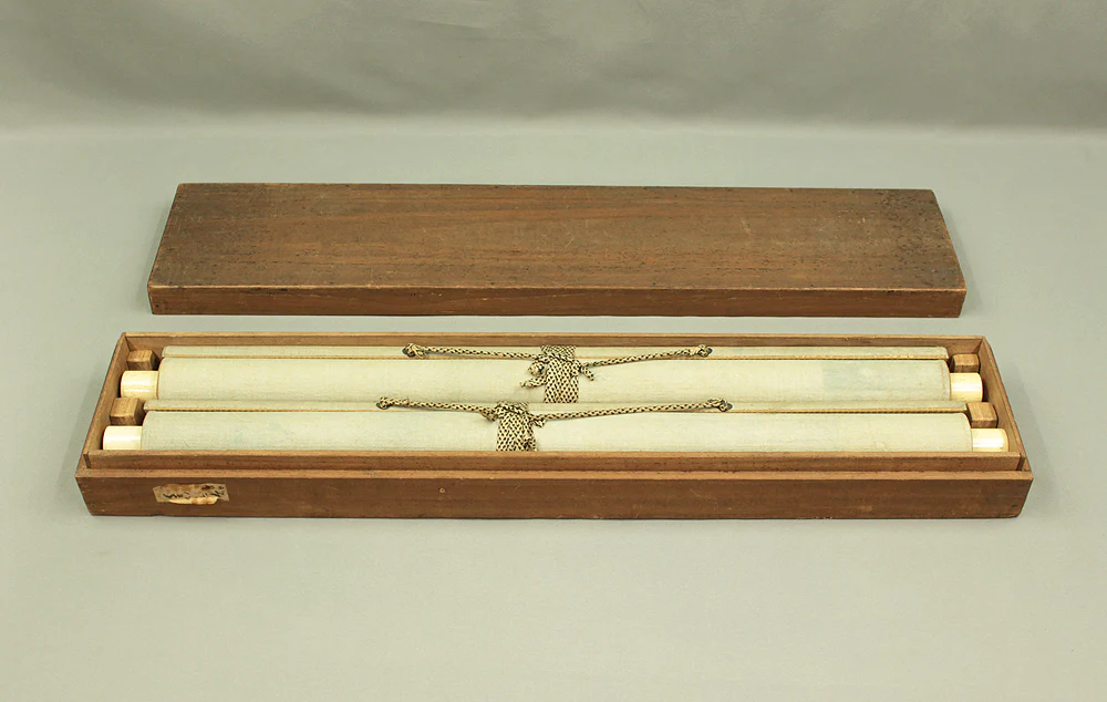 平野古桑 Hirano Koso (1881-1935) Japanese art Paired kakejiku kakemono wall hanging scrolls / Rising Sun and Moon with Box RD570 - Image 25