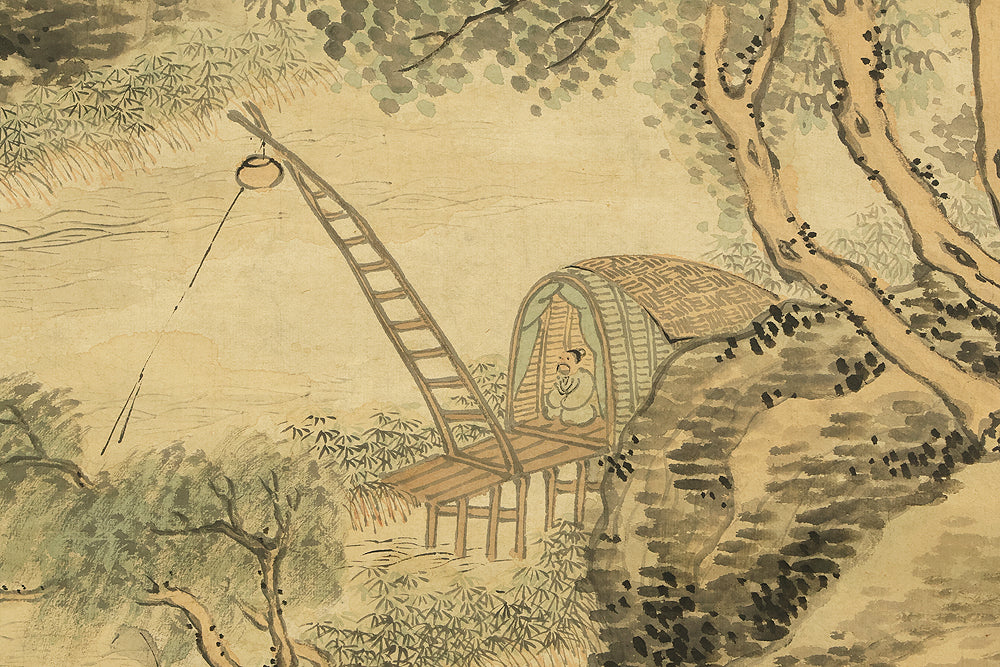 帆足杏雨 Hoashi Kyou (1810-1884) Japanese antique art kakejiku kakemono wall hanging scroll / Rainy Mountain Landscapes Village House and Rivers with Box RE128 - Image 19