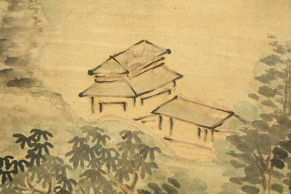 帆足杏雨 Hoashi Kyou (1810-1884) Japanese antique art kakejiku kakemono wall hanging scroll / Rainy Mountain Landscapes Village House and Rivers with Box RE128 - Image 9