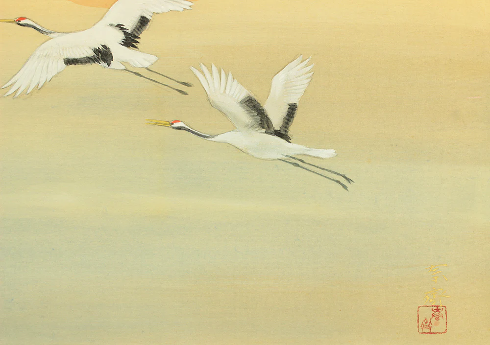 堀江春斎 Horie Shunsai (b1900) Japanese art kakejiku kakemono wall hanging scroll / Rising Sun and Flying Crane with Original Double Box (Tomobako) RD550 - Image 10