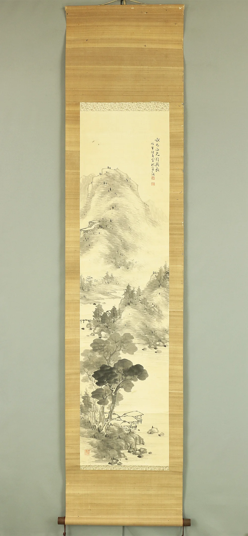 古川秋蓬 Hurukawa Shuho (1851-1926) Japanese antique art kakejiku kakemono wall hanging scroll / Ink Landscape Sansui Waterside Hut RB339 - Image 2