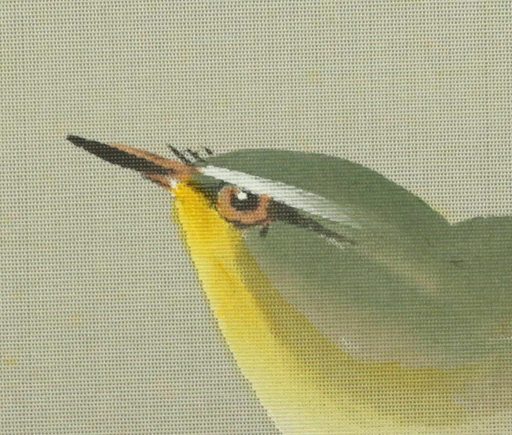 井出岳水 Ide Gakusui (1899-1978) Framed Silk Painting - White Plum Tree and Bush Warbler Nightingale VA669 - Image 9