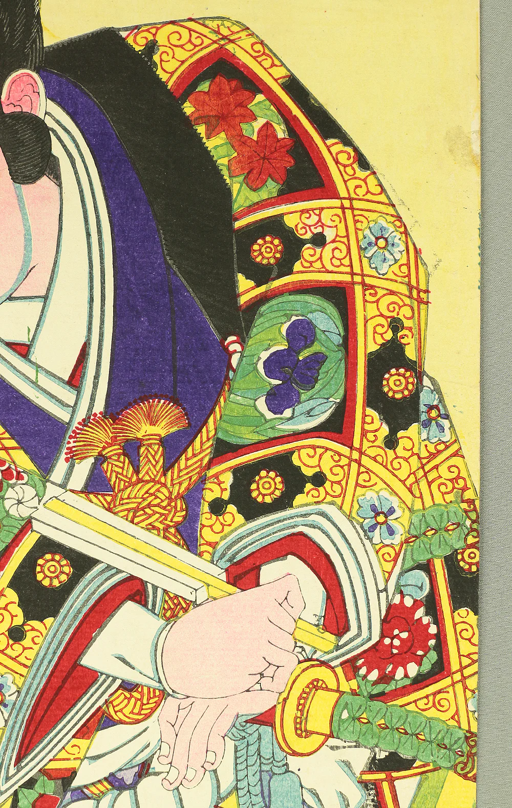歌川国貞 III Utagawa Kunisada III / Hosai (1848-1920) Japanese antique art Triptych Original Ukiyo-e woodblock prints / Kabuki Actors - 明治座中幕源平魁躑躅 Meijiza Chumaku Genpei Sakigake Tsusuji OW122 - Image 12