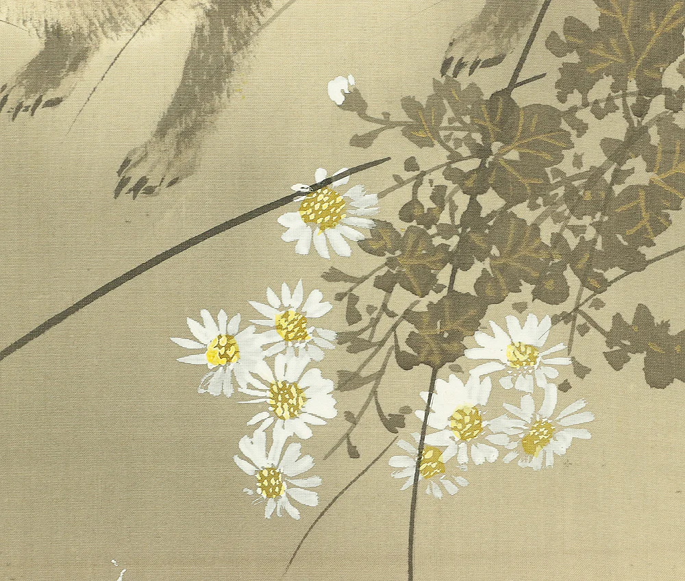 今井景樹 Imai Keiju (1891-1967) Japanese art kakejiku kakemono wall hanging scroll / Old Raccoon Dog and Chrysanthemum with Original Box (Tomobako) RB115 - Image 11