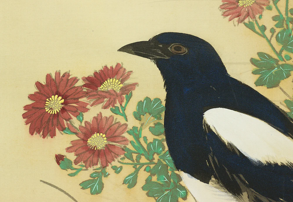 今井景樹 Imai Keiju (1891-1967) Japanese art kakejiku kakemono wall hanging scroll / Two Magpies and Flowers with Box A659 - Image 10