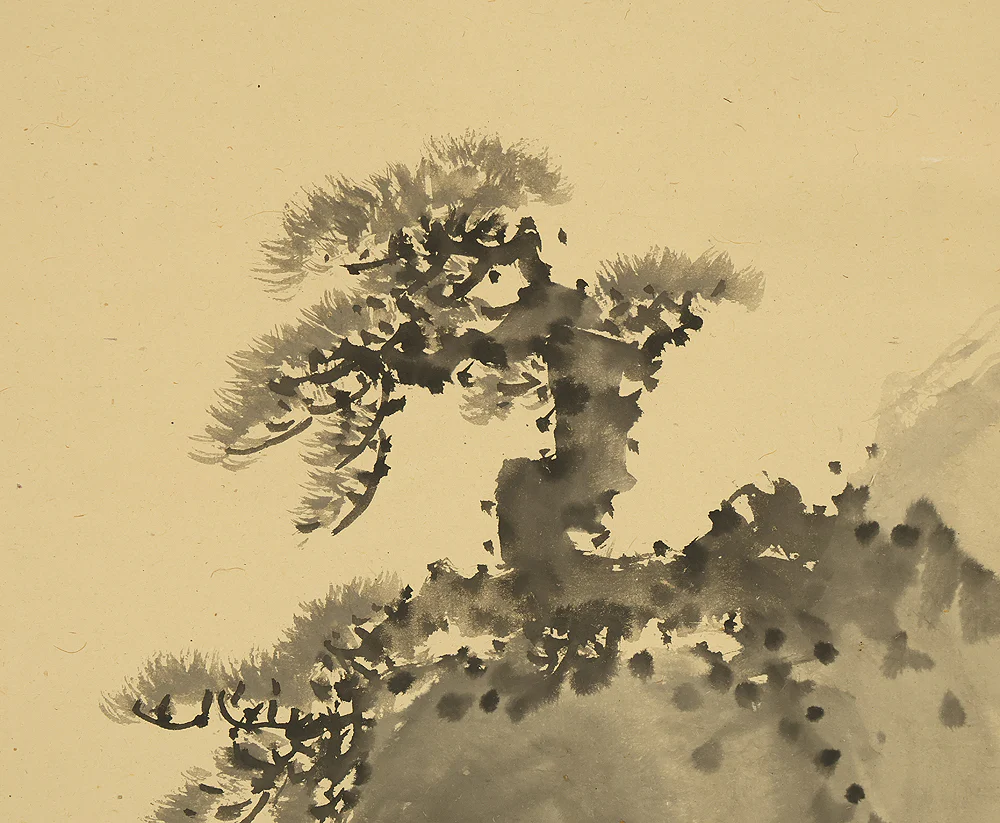 今尾景年 Imao Keinen (1845-1924) Japanese art kakejiku kakemono wall hanging scroll / Rising Sun and Pine Tree on Cliff with Original Double Box (Tomobako) RE667 - Image 6
