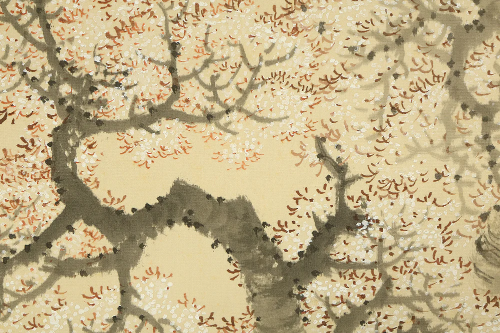 今尾景祥 Imao Keisho (1902-1993) Japanese art kakejiku kakemono wall hanging scroll / Hazy Moon and Cherry Blossoms at Night with Original Box (Tomobako) RE416 - Image 11