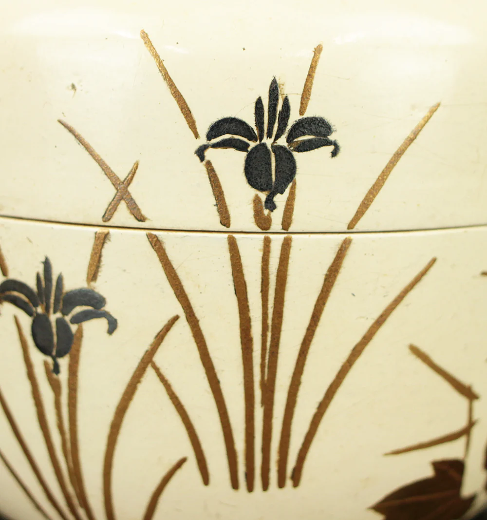 稲井玉甫 Inai Gyokuho White Lacquer Spring Flowers and Plants Makie Natsume Tea Caddy with Original Box (Tomobako) VA707 - Image 10